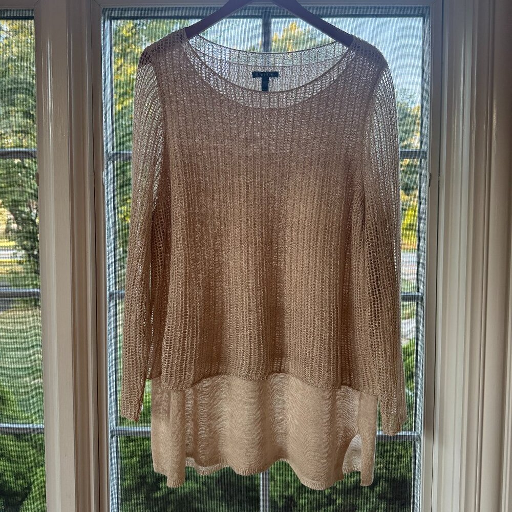Eileen Fisher Organic Linen Cotton Knit Crew Neck Long Sleeve Sweater Size XL